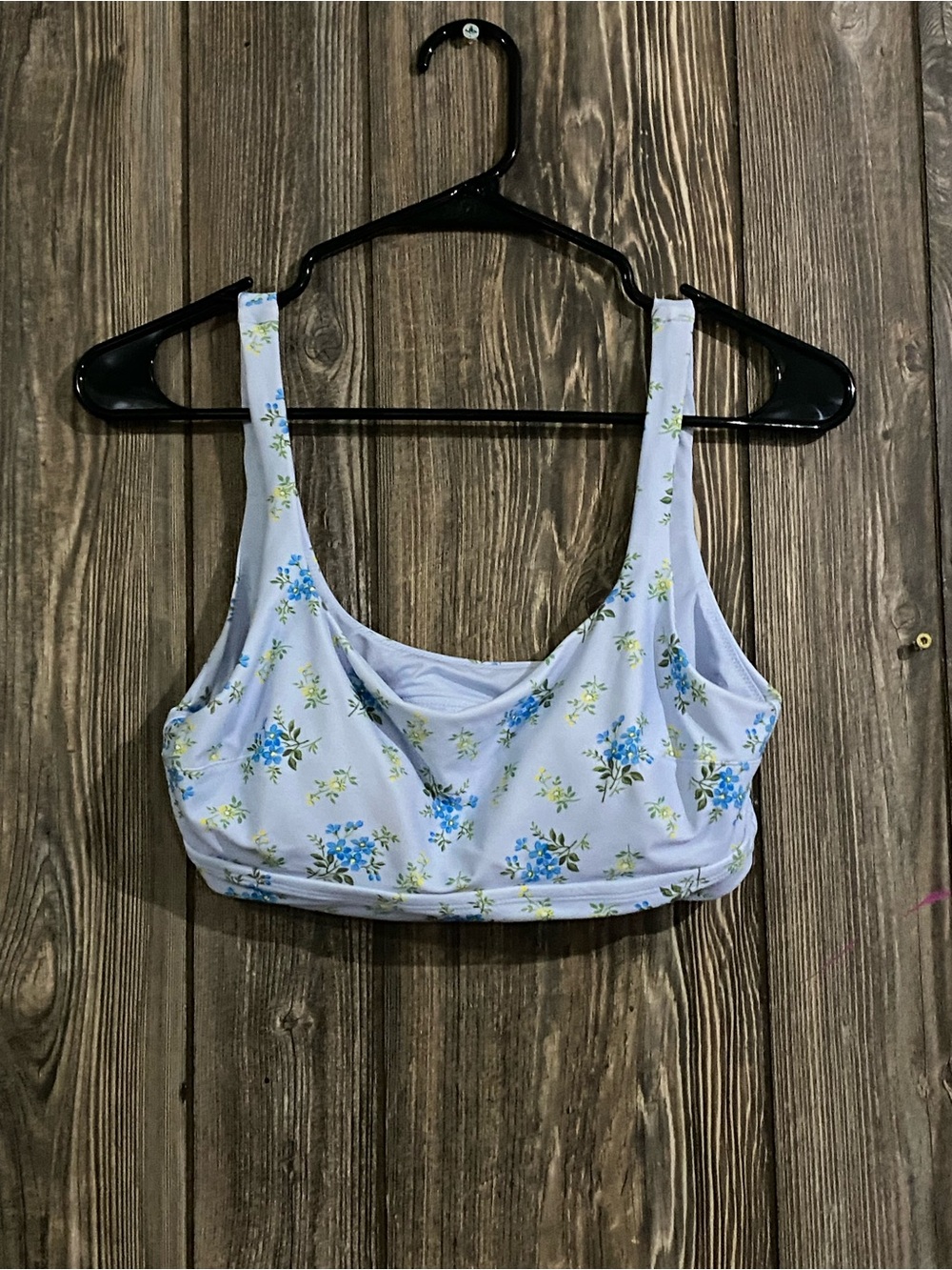 aerie Light Lavender Floral Scoop Bikini Top - Blue & Green Print